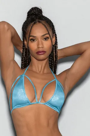 Blue Holographic Strappy Triangle Top