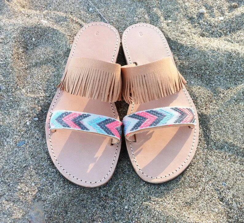 Boho chic leather sandals