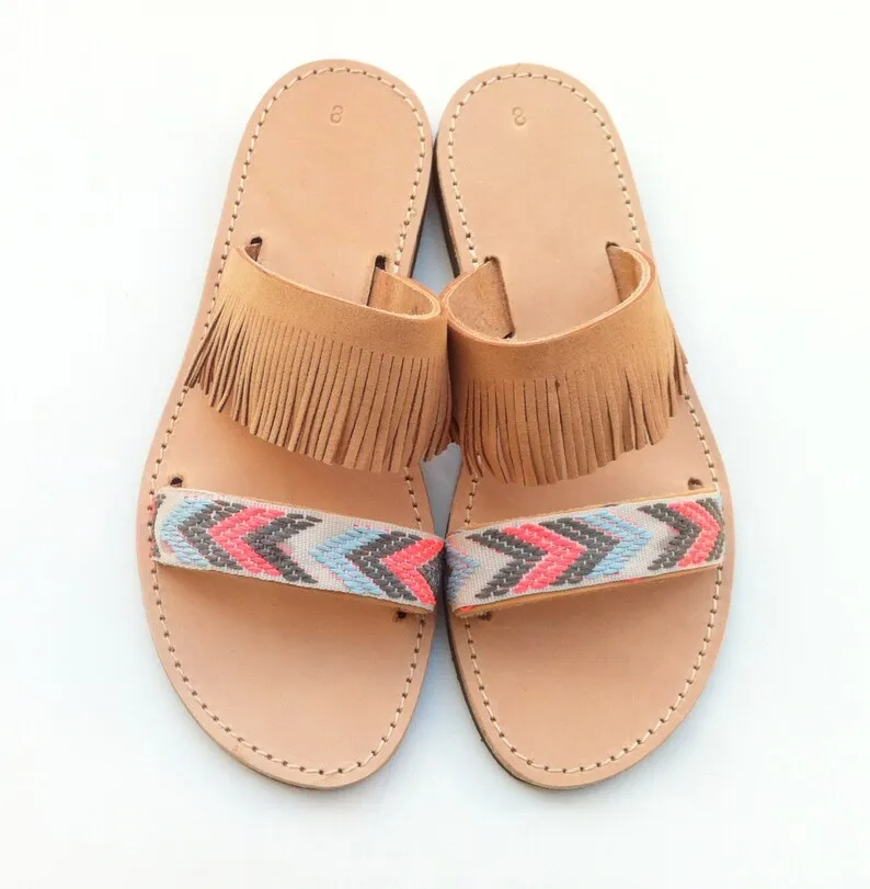 Boho chic leather sandals