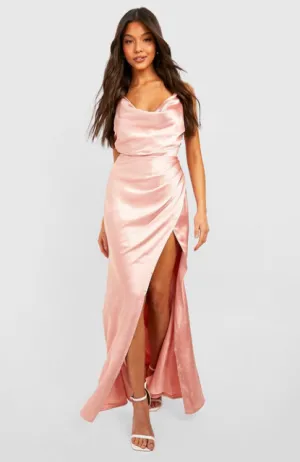 Boohoo Satin Cowl Neck Split Maxi Dress