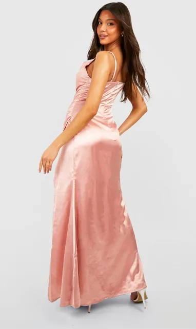Boohoo Satin Cowl Neck Split Maxi Dress