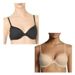 Bundle of 2 Calvin Klein Women's Perfectly Fit T-Shirt Bra Black/Nude Size 34C