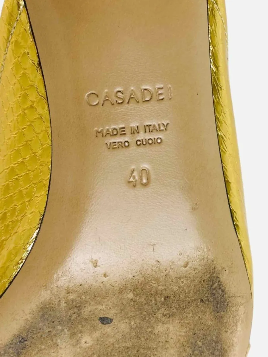 CASADEI Embossed Metallic Gold Mules 40