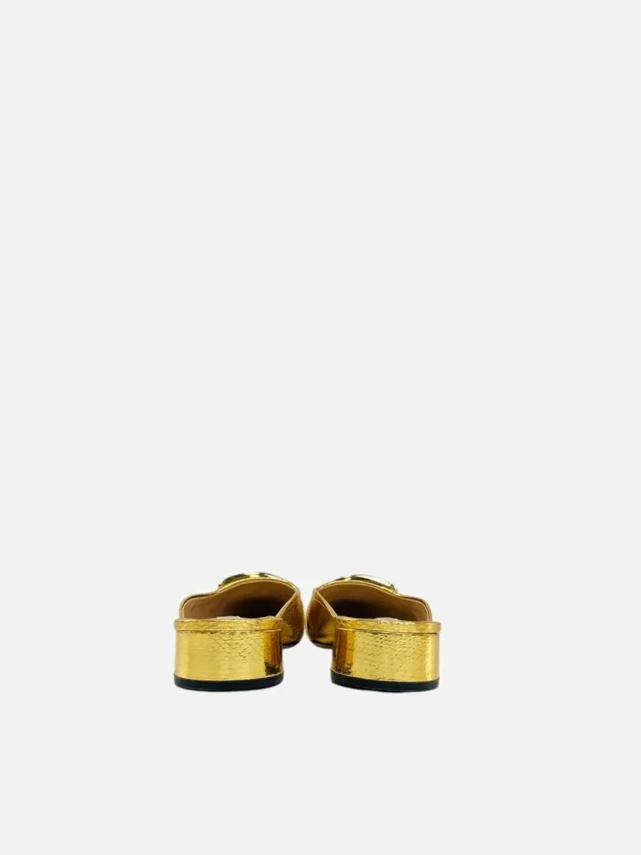 CASADEI Embossed Metallic Gold Mules 40