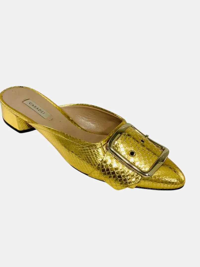 CASADEI Embossed Metallic Gold Mules 40