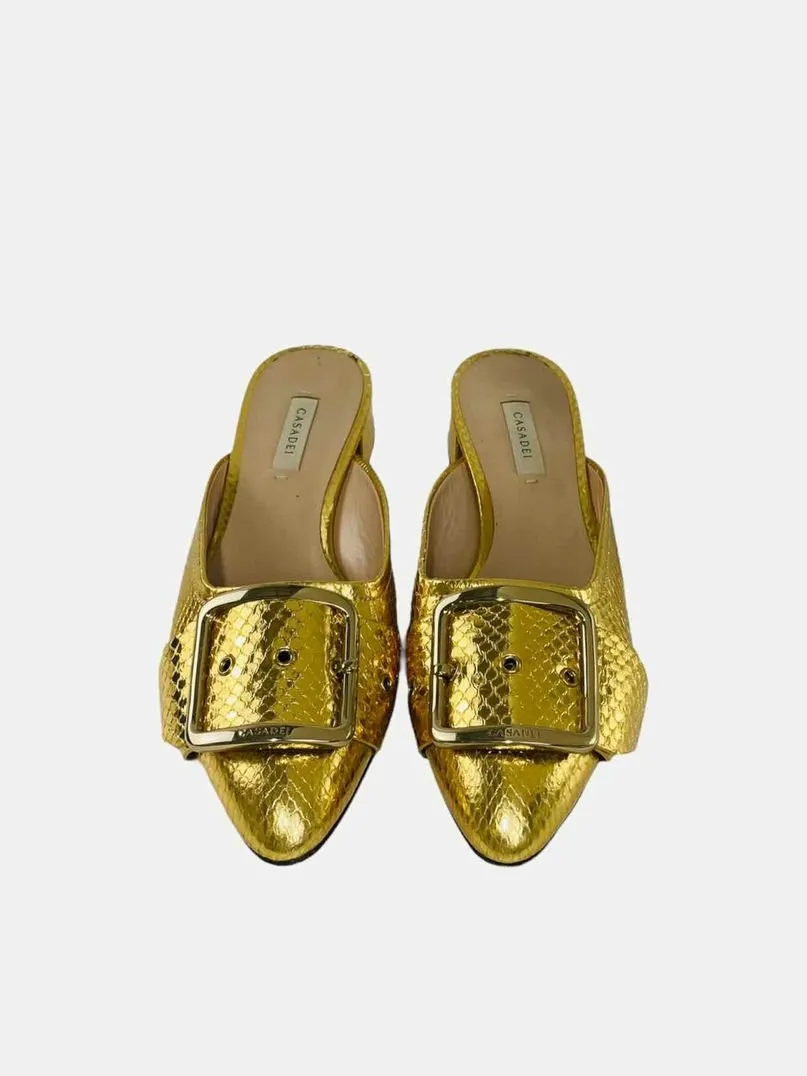 CASADEI Embossed Metallic Gold Mules 40