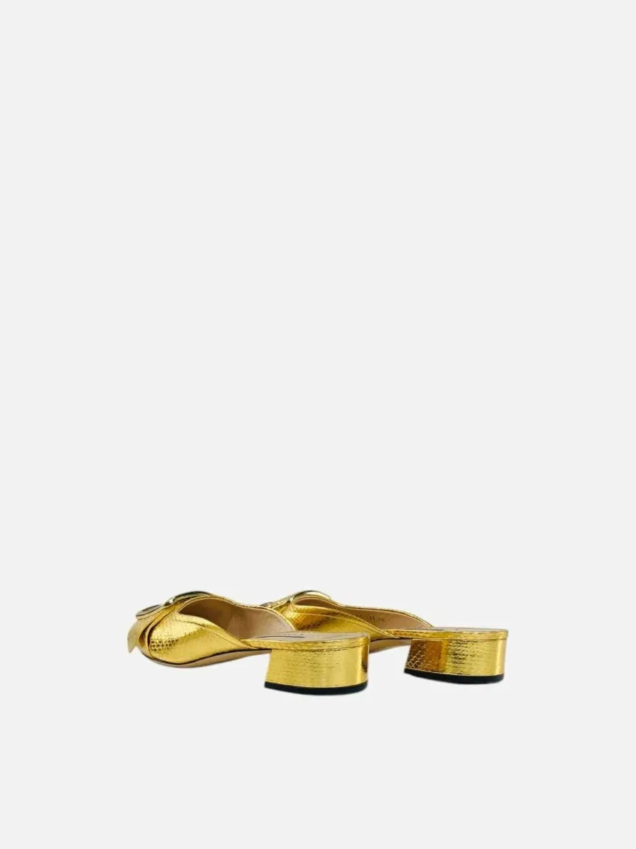 CASADEI Embossed Metallic Gold Mules 40