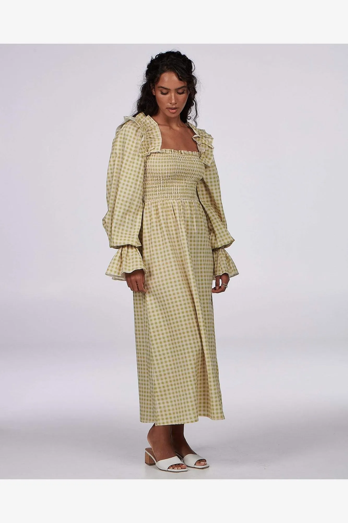 CHARLIE HOLIDAY DENVER DRESS - OLIVE GINGHAM