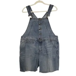 CITY CHIC DENIM DISTRESSED STONEWASHED OVERALL SHORTS SIZE 14