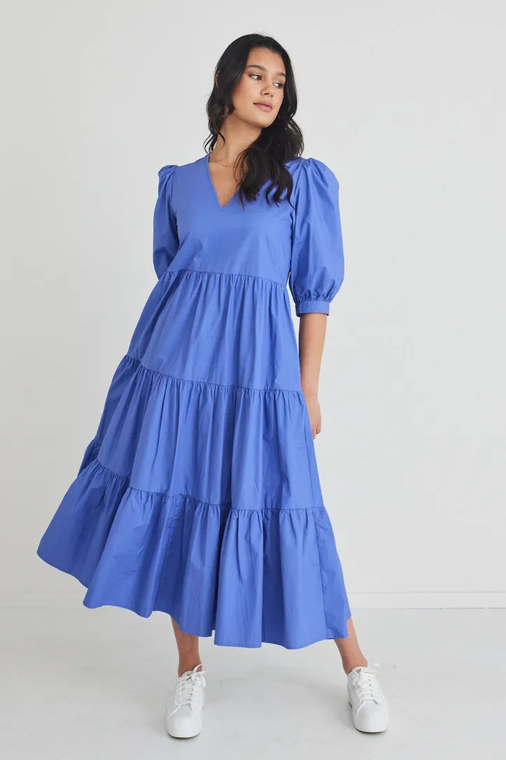 Clarity Periwinkle Puff Sleeve Tiered Maxi Dress