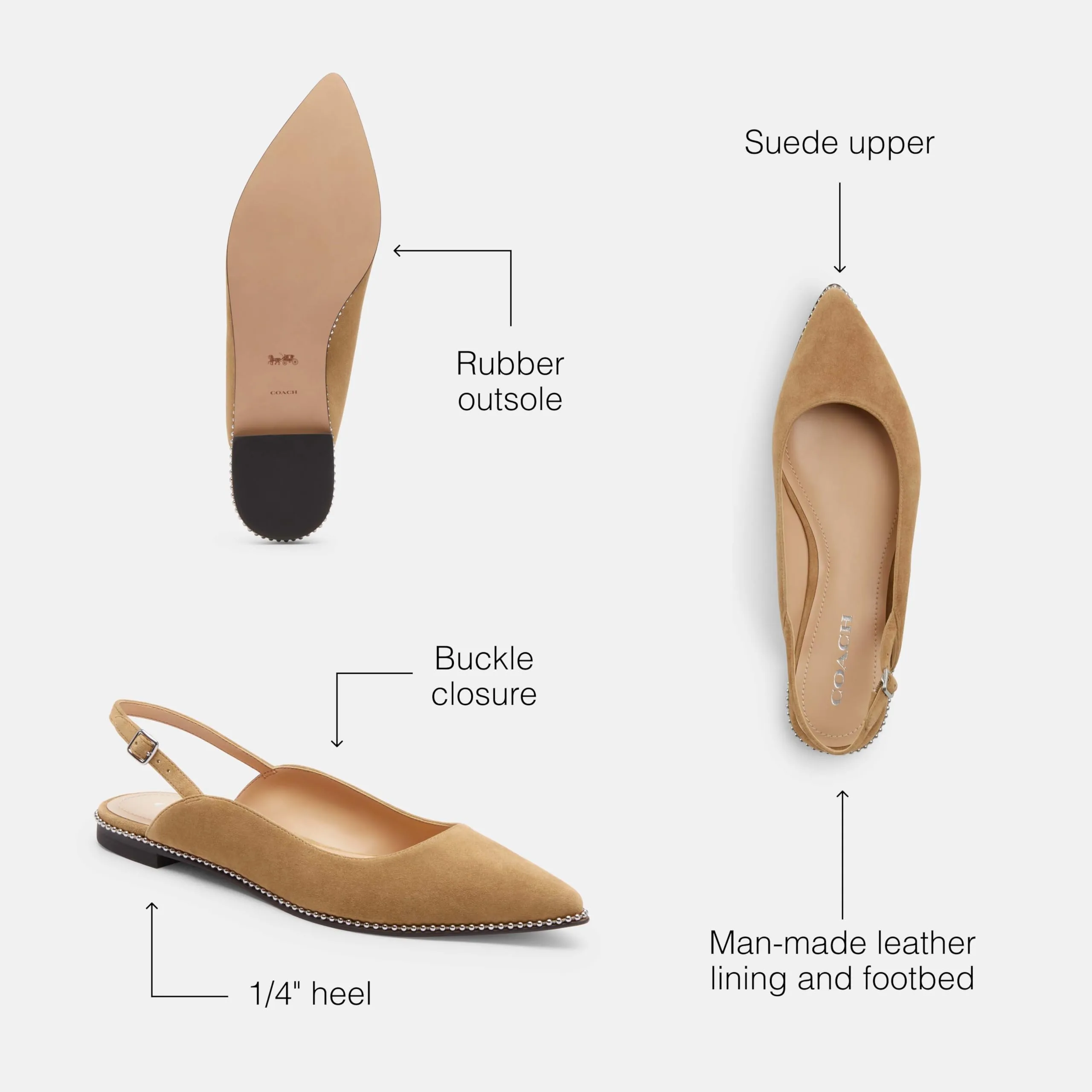 Coach Women's VAE Suede Skimmer Ballet Flat, Peanut, 9.5