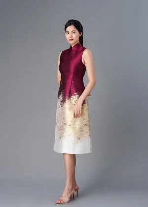 Common Mallows Midi Qipao (Red/ Gold)