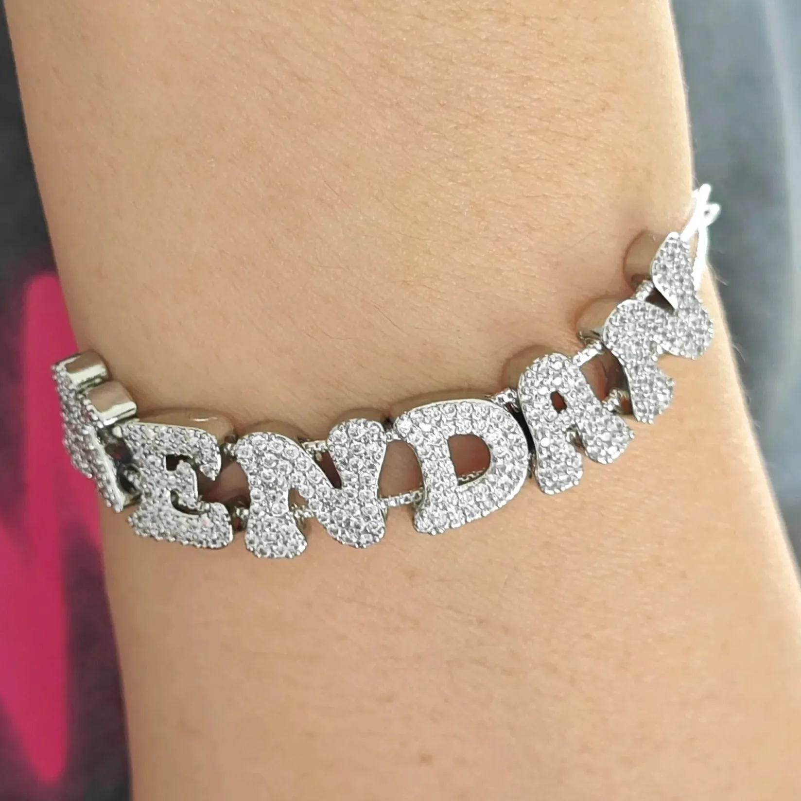 Custom 3D Bubble Crystal Sliding Letter Name Bracelet