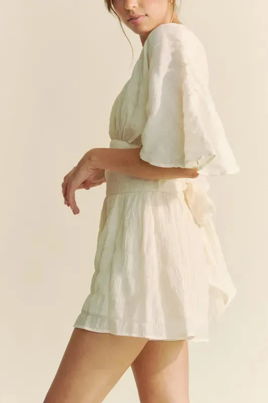 Davi & Dani Batwing Sleeve Waist Belt Romper