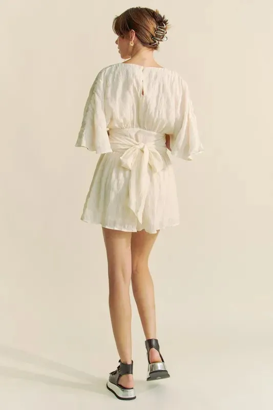 Davi & Dani Batwing Sleeve Waist Belt Romper