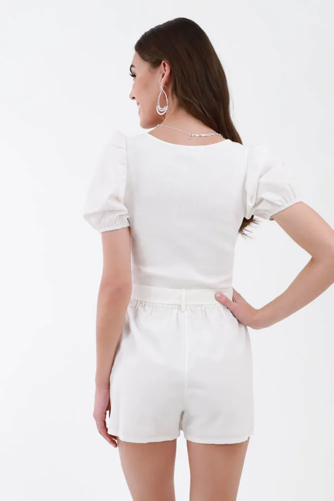 Day-to-Night Puff Sleeve Romper -White