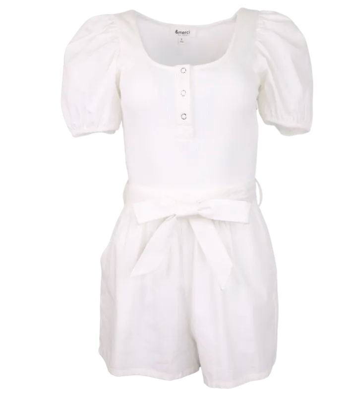 Day-to-Night Puff Sleeve Romper -White