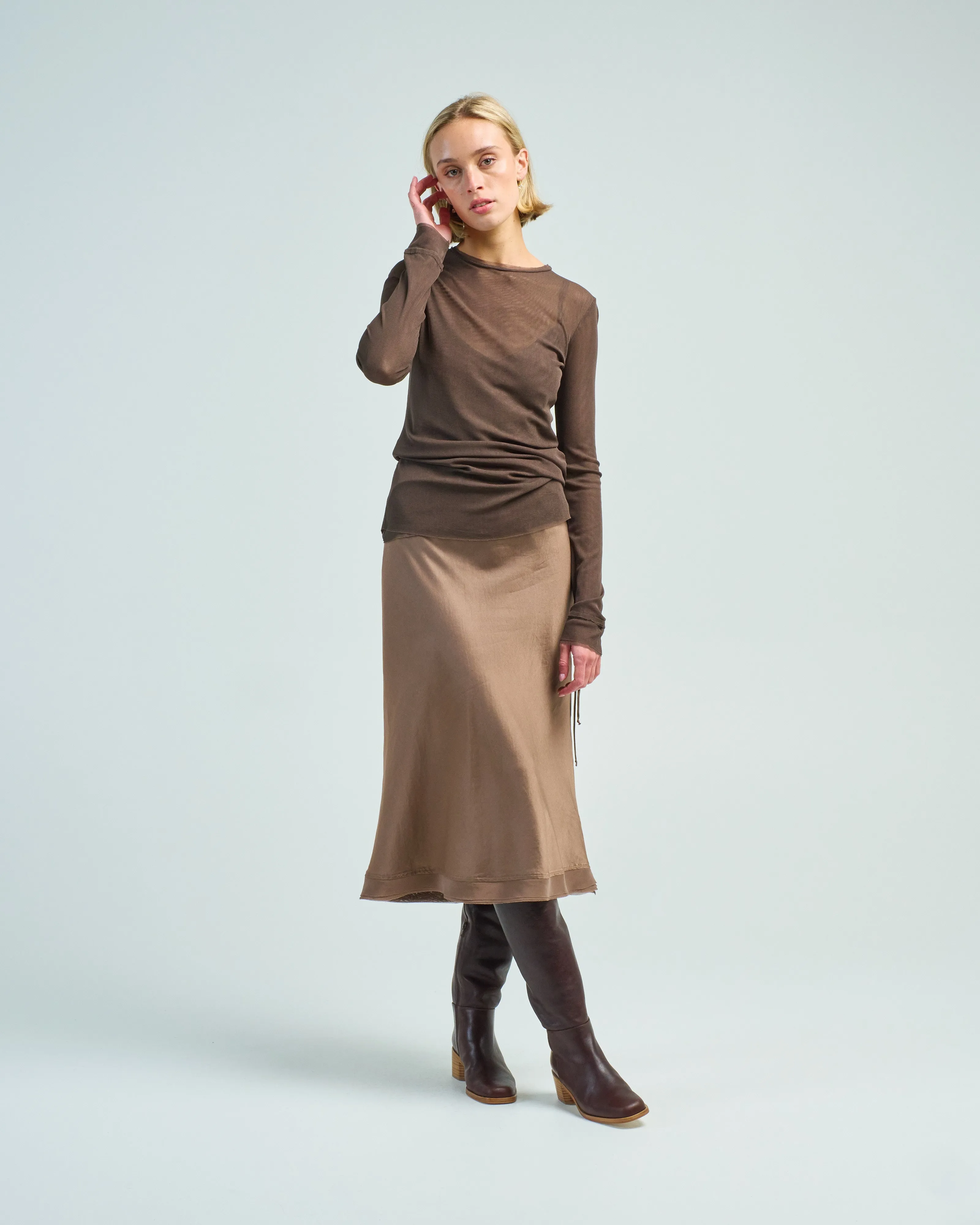 double layer l/s tulle shirt