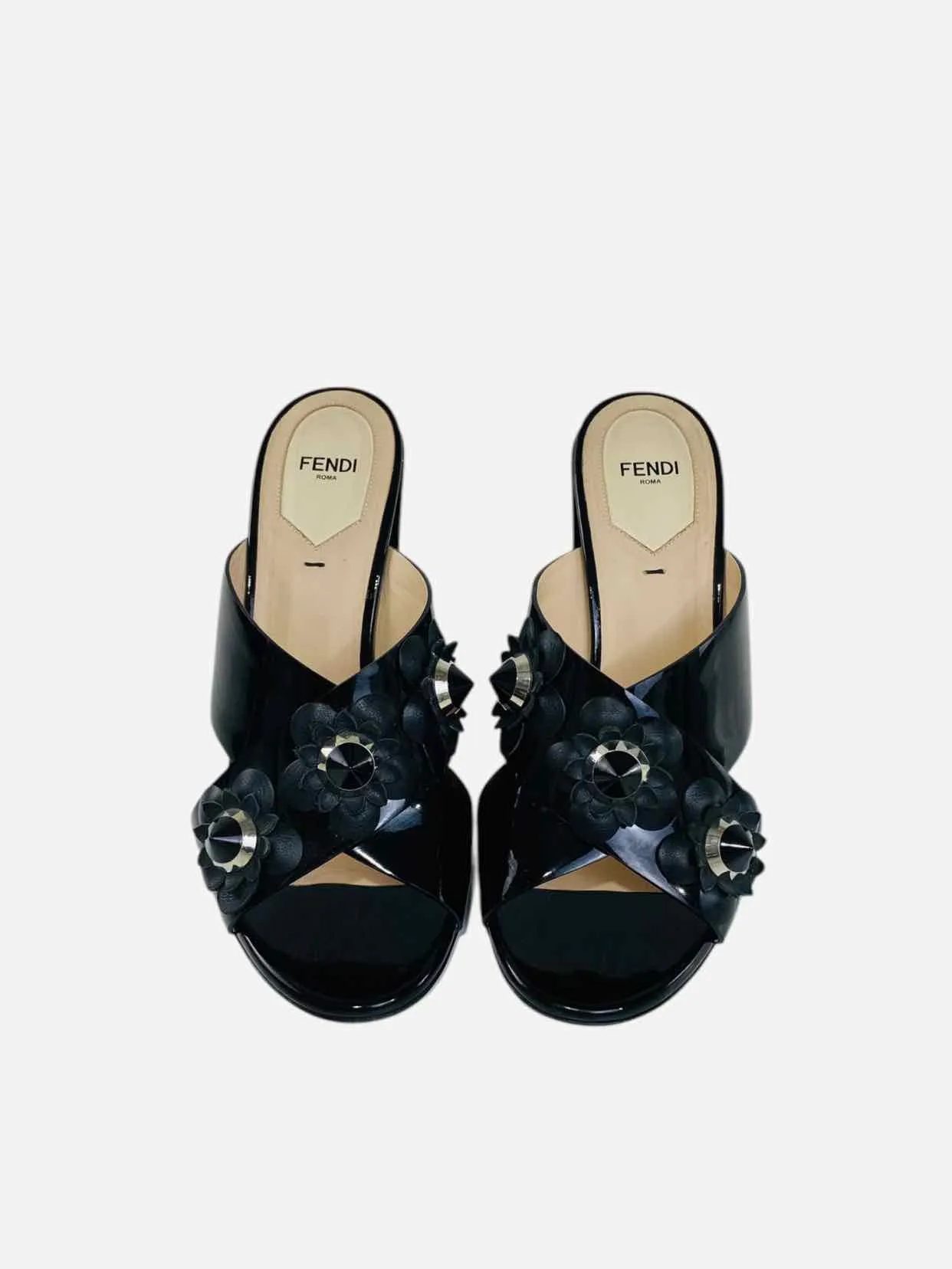 FENDI Flowerland Black Mules 40
