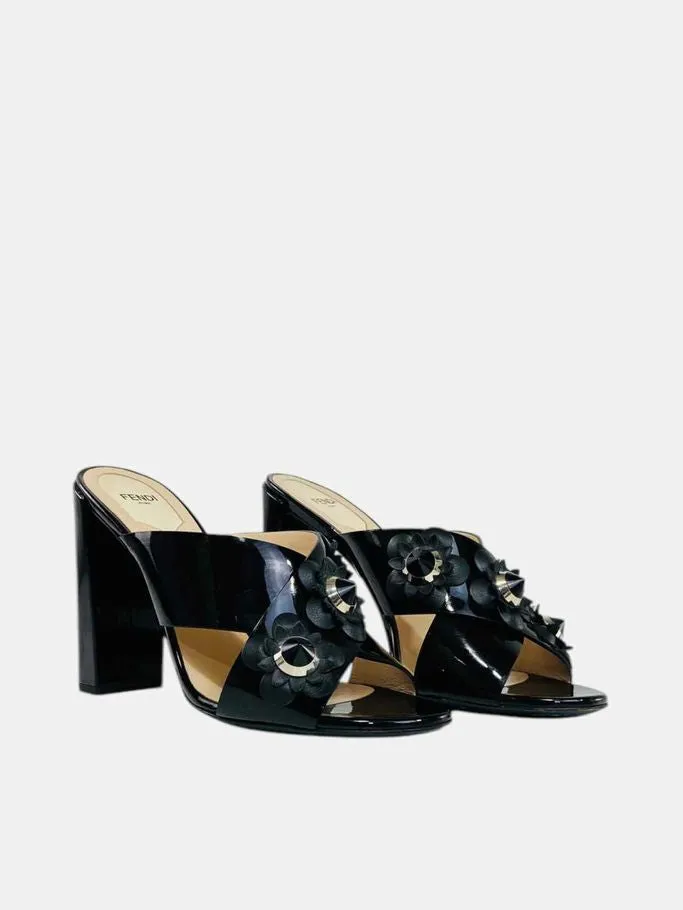 FENDI Flowerland Black Mules 40