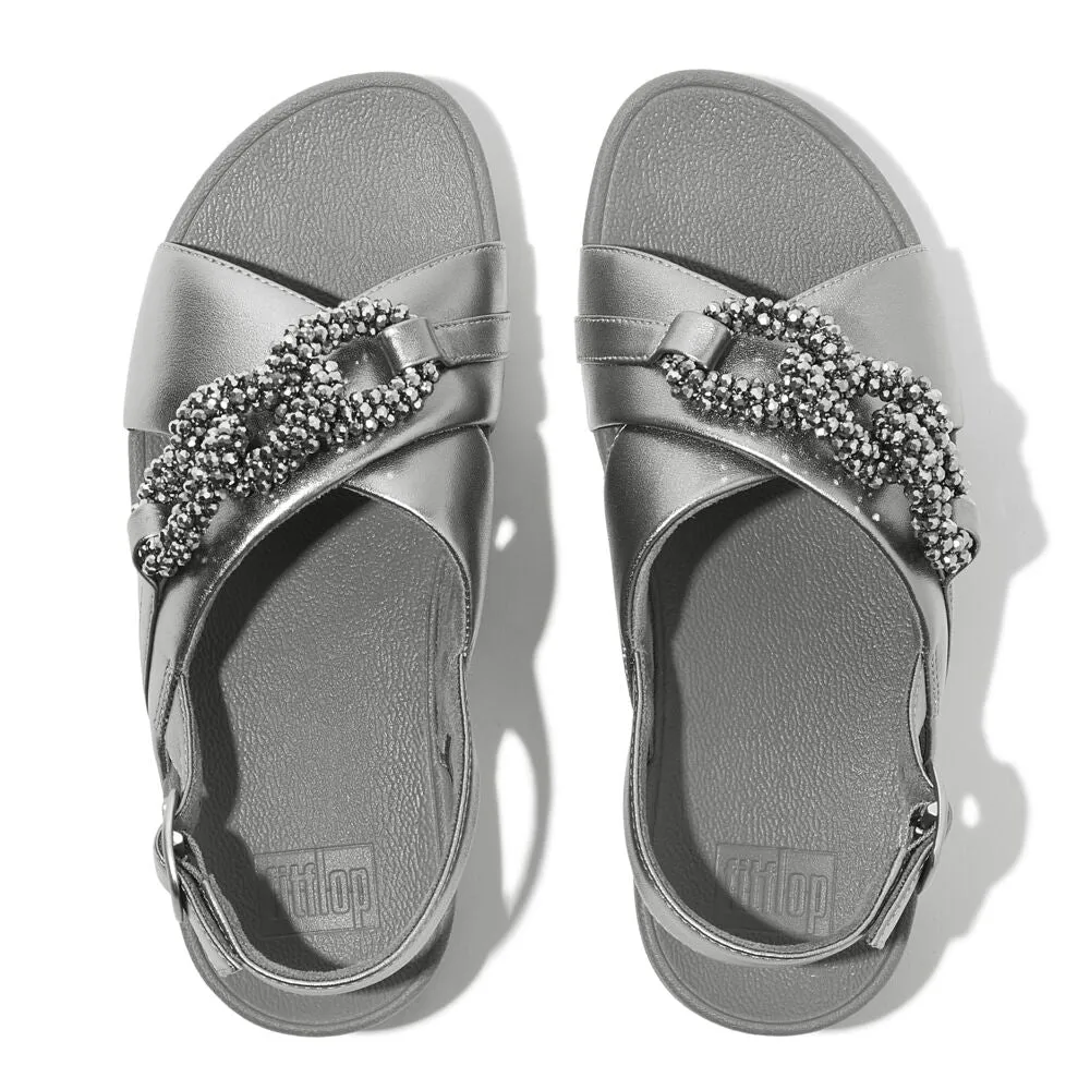 FitFlop Lulu Beaded Chain Leather Backstrap Sandals - Silvereen