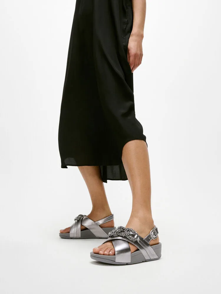 FitFlop Lulu Beaded Chain Leather Backstrap Sandals - Silvereen