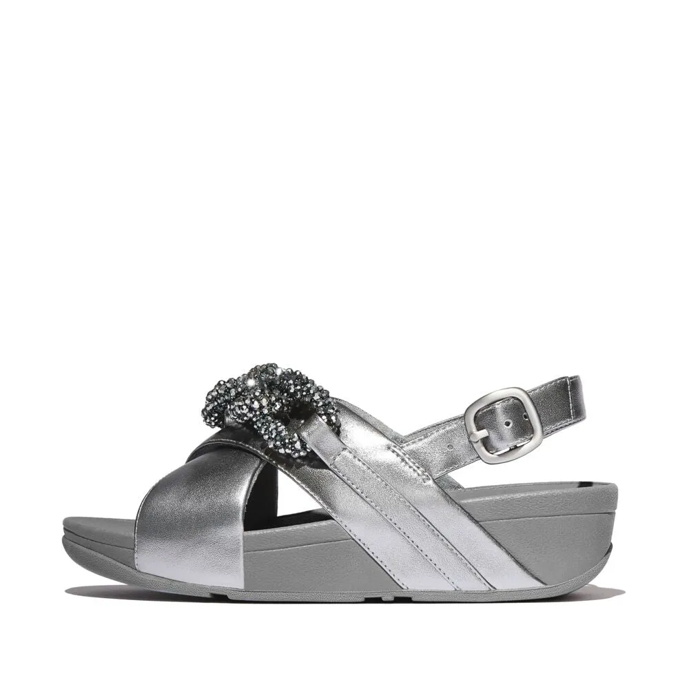 FitFlop Lulu Beaded Chain Leather Backstrap Sandals - Silvereen