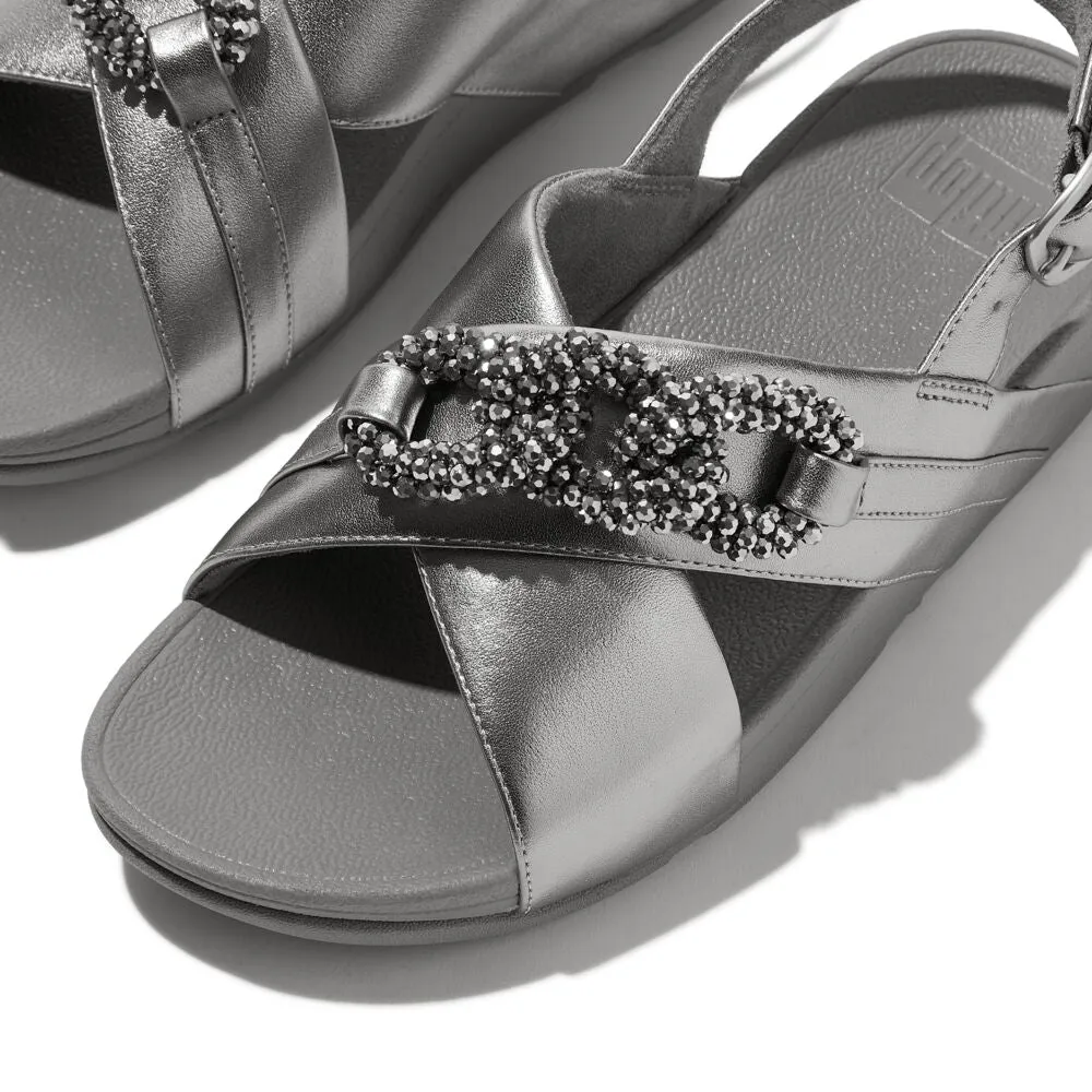 FitFlop Lulu Beaded Chain Leather Backstrap Sandals - Silvereen