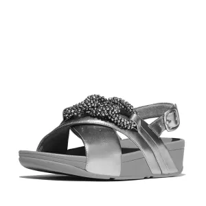 FitFlop Lulu Beaded Chain Leather Backstrap Sandals - Silvereen