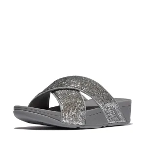 FitFlop Lulu Crinkled Shimmer Cross Slides Sandals - Silvereen