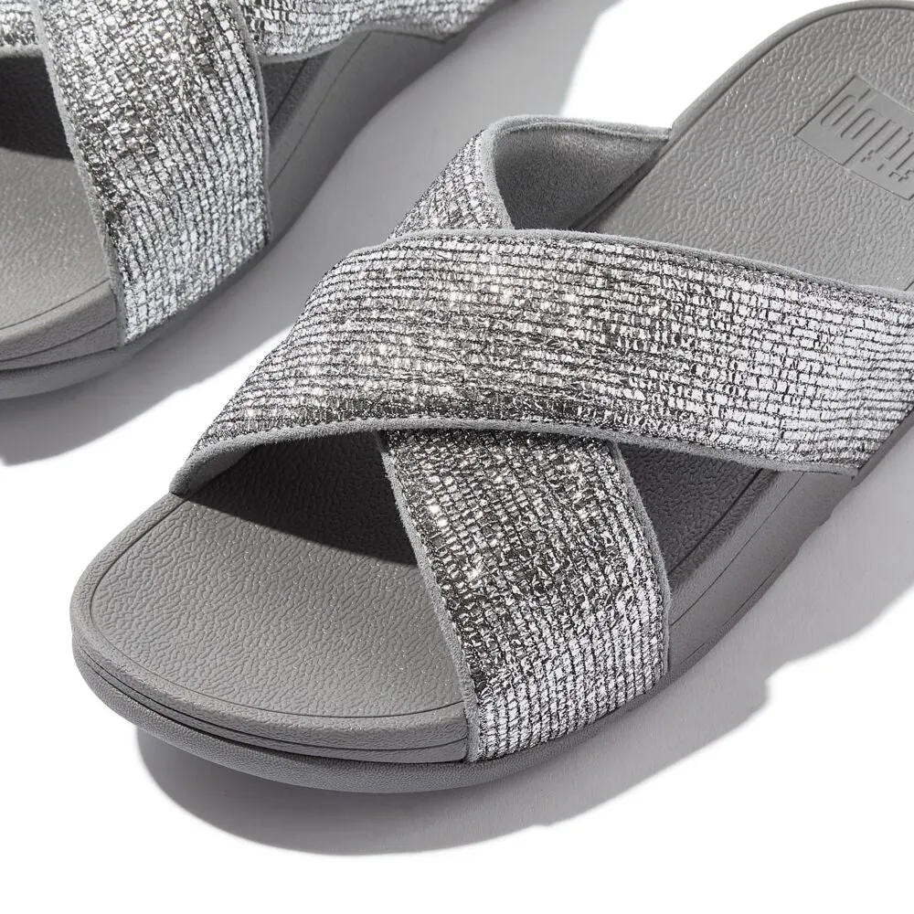 FitFlop Lulu Crinkled Shimmer Cross Slides Sandals - Silvereen
