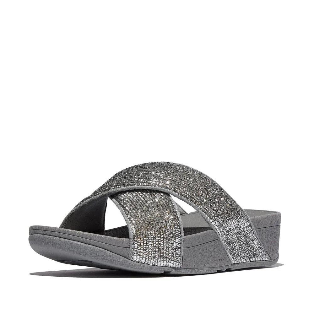 FitFlop Lulu Crinkled Shimmer Cross Slides Sandals - Silvereen