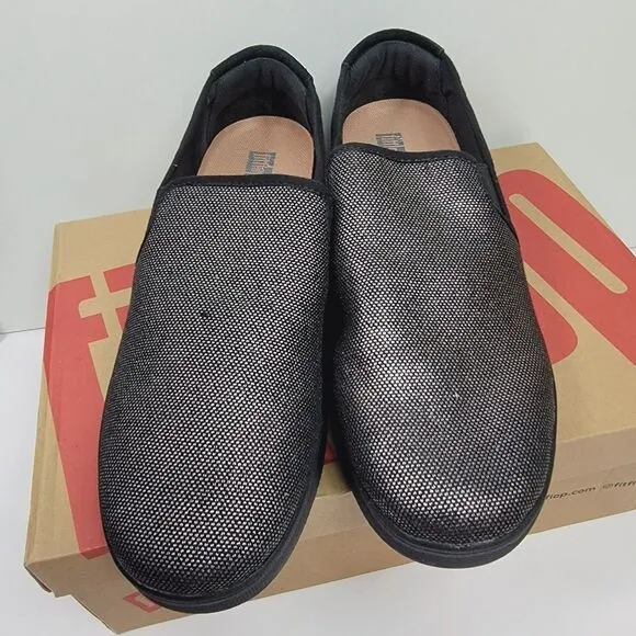 Fit Flop Veda Me3talloc Gray Black Slip On Sneaker Size 10 NEW NWT Style HR9-001