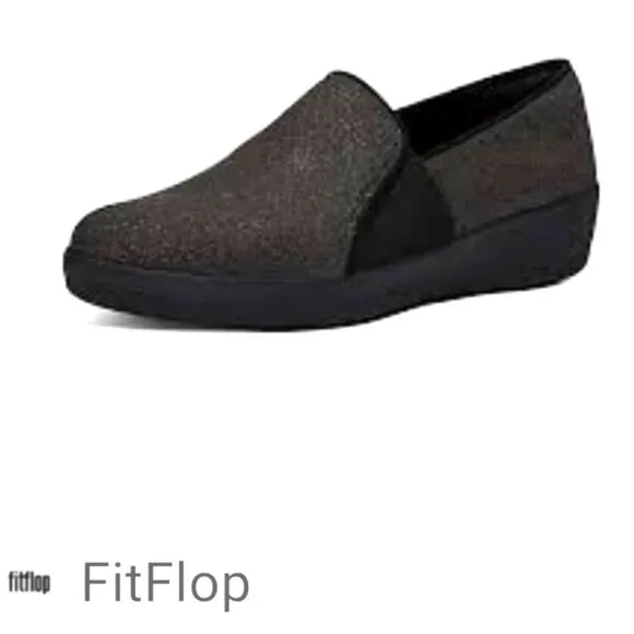 Fit Flop Veda Me3talloc Gray Black Slip On Sneaker Size 10 NEW NWT Style HR9-001