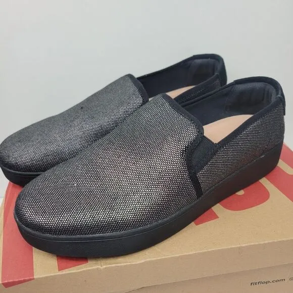 Fit Flop Veda Me3talloc Gray Black Slip On Sneaker Size 10 NEW NWT Style HR9-001