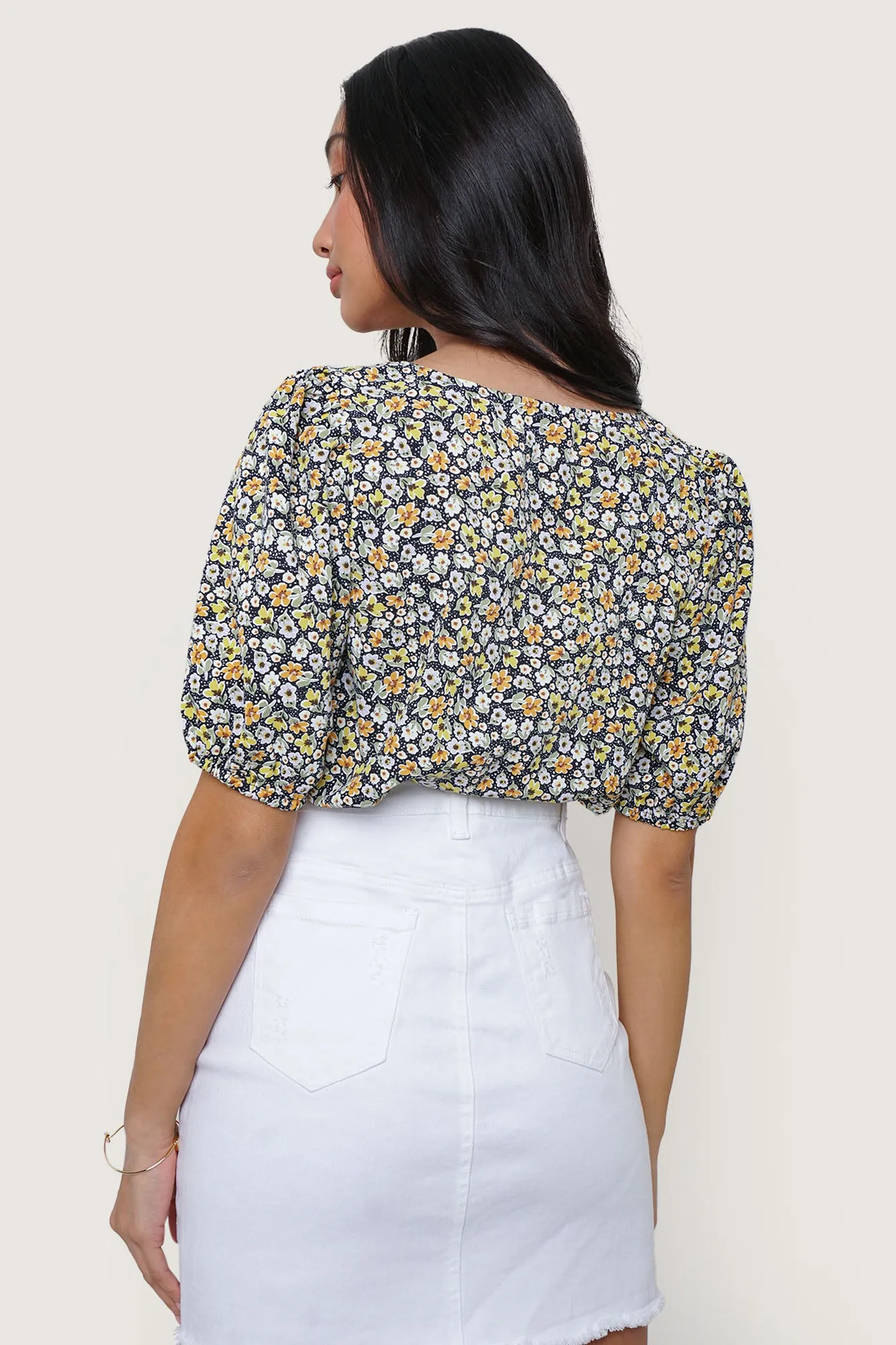 Floral All Over Print Square Neck Top
