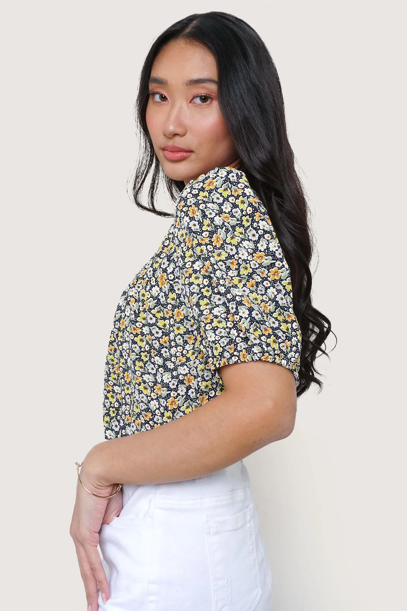 Floral All Over Print Square Neck Top