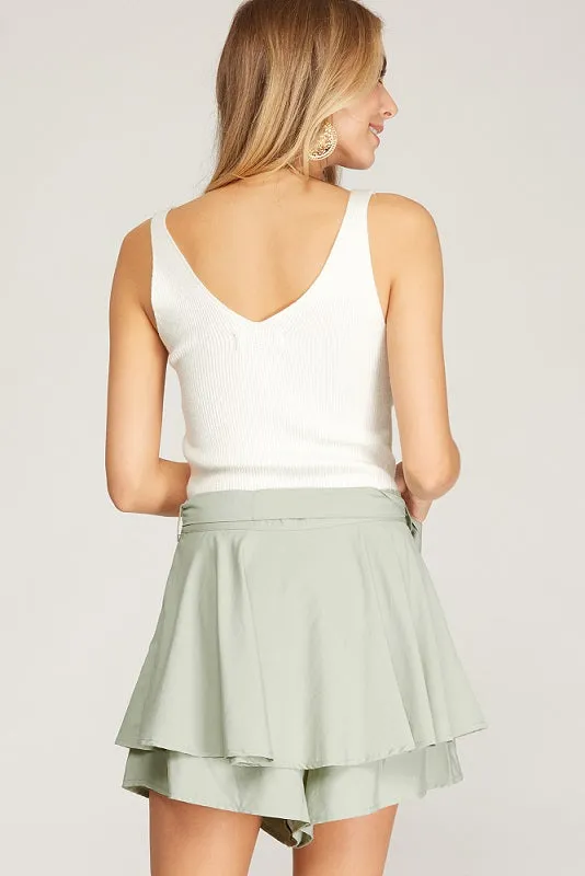 Flounce Woven Skort with Waist Tie