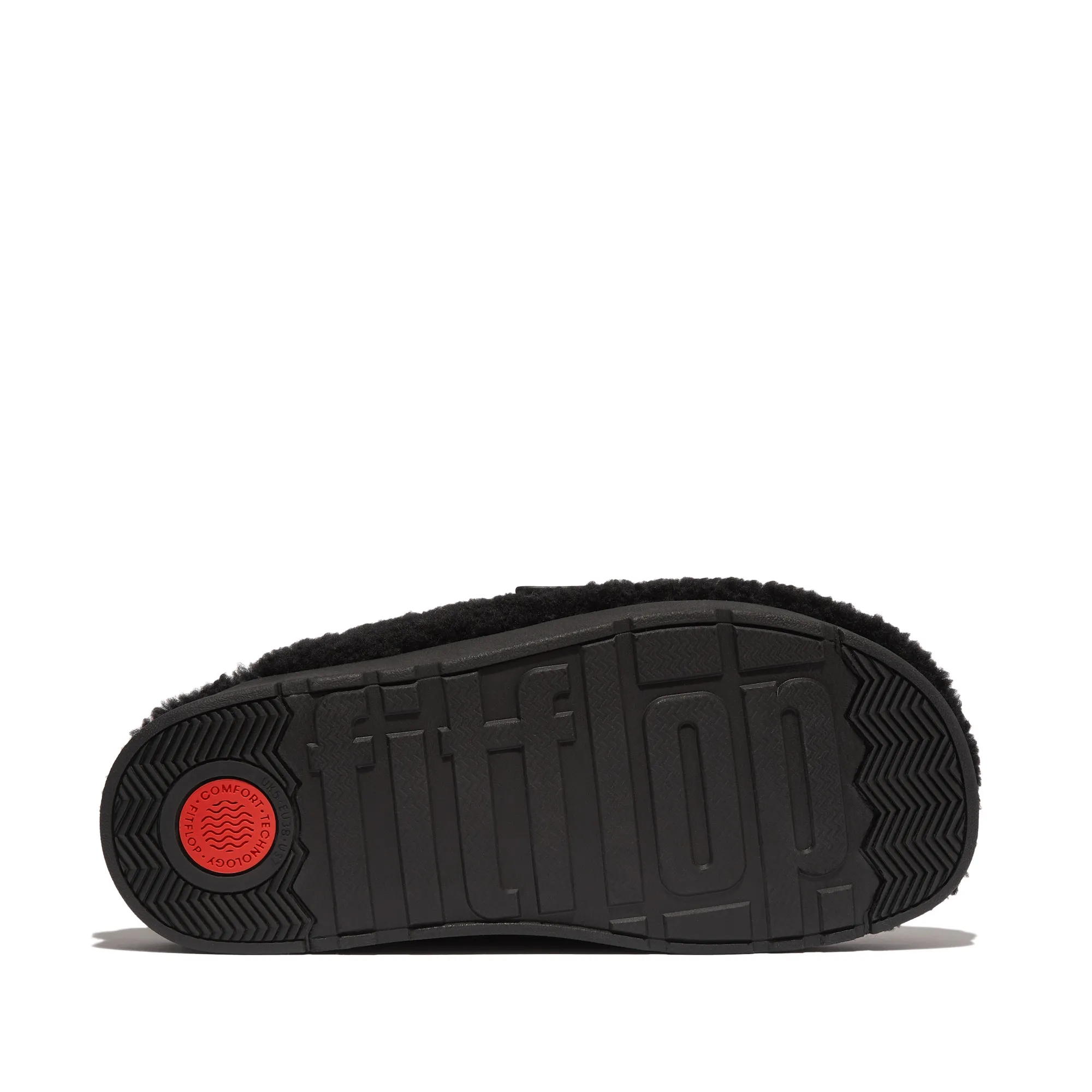 Gen-FF Buckle Curly Shearling Leather Mules in Black