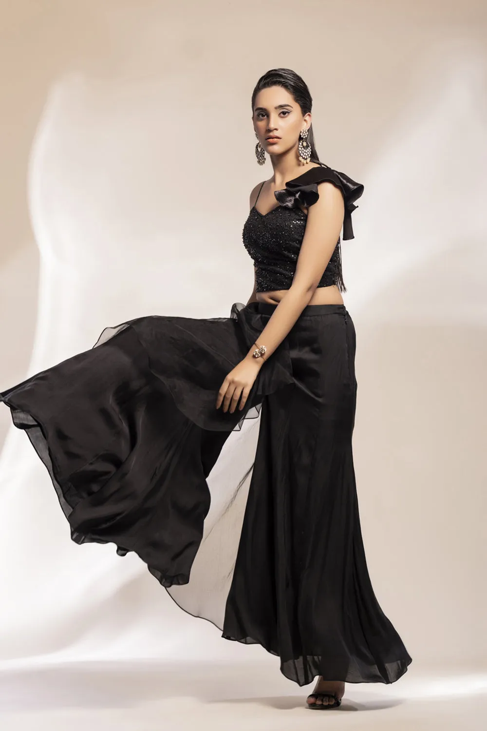 Georgette Sharara With Fully Embroidered Strappy Bustier