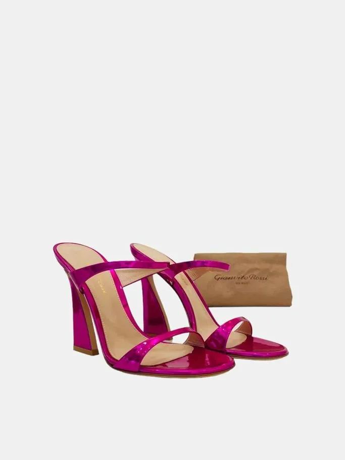 GIANVITO ROSSI Aura Metallic Pink Mules 36