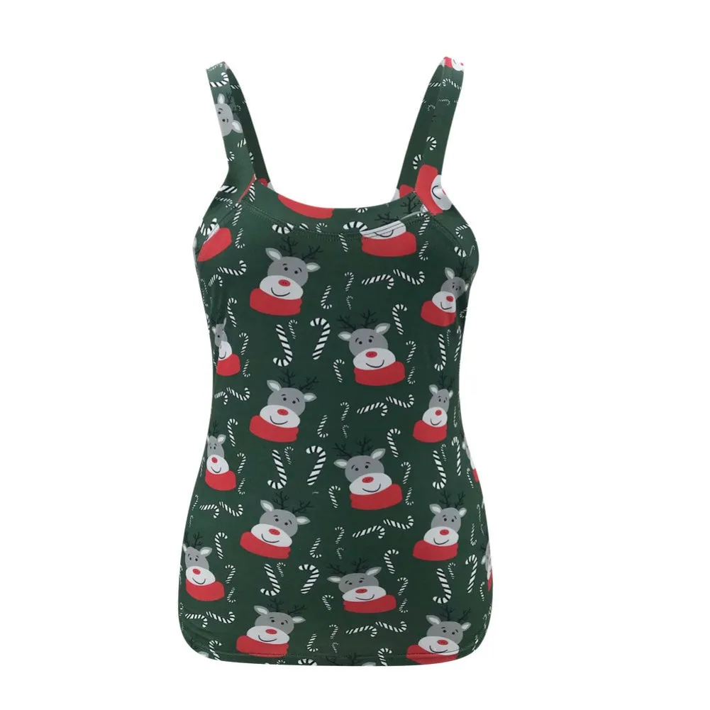 Green Reindeer Christmas Halter Top