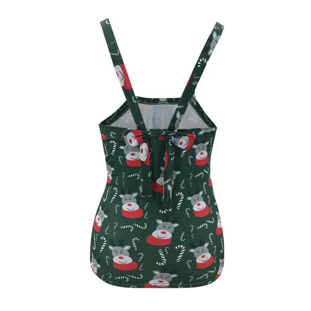 Green Reindeer Christmas Halter Top