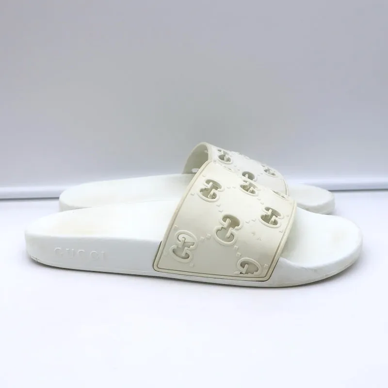Gucci Pursuit Cutout GG Pool Slides White Rubber Size 37