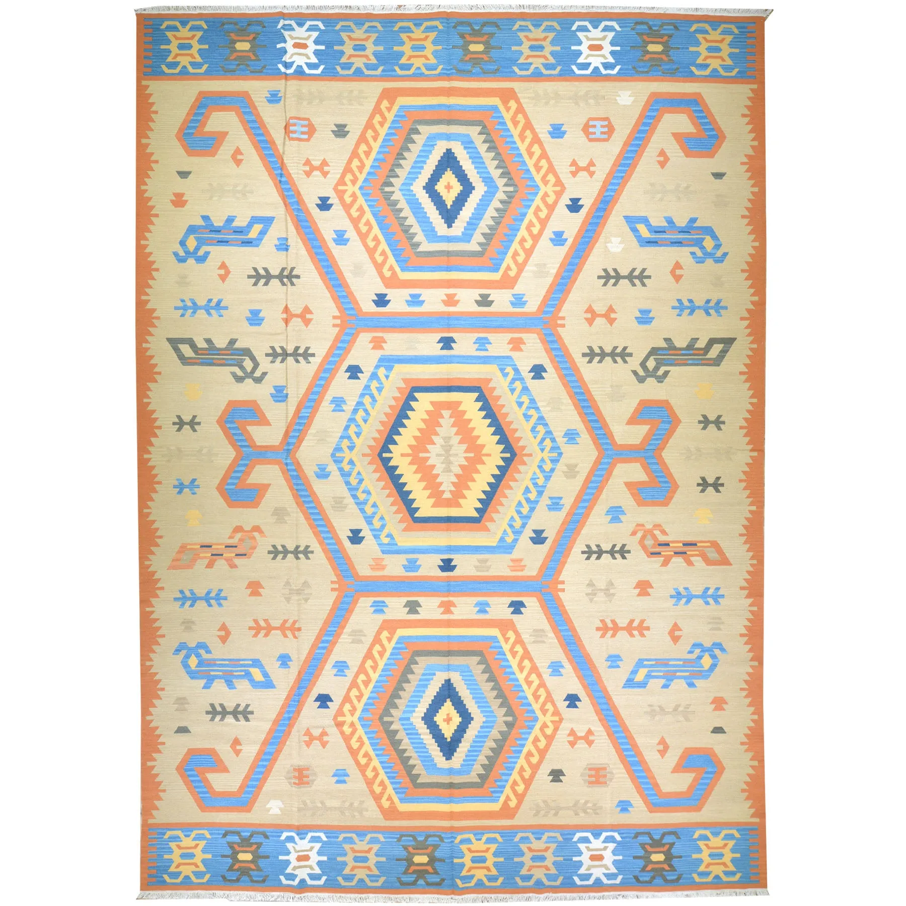 Hand Woven Fine Kilim Reversible Wool Handmade Rug (Size 10.4 X 14.1) Cwral-588