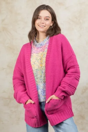 Hot Pink Chenille Woven Sweater Cardi