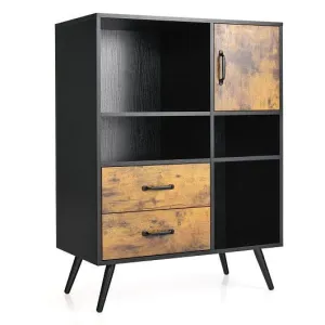 Industrial Buffet Sideboard Kitchen Cupboard with Cubbies Drawers-Rustic Brown -