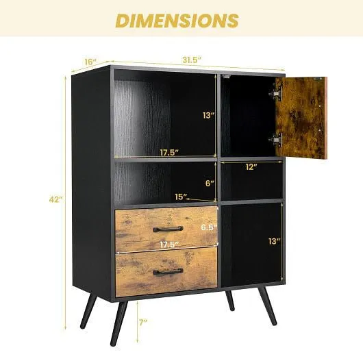 Industrial Buffet Sideboard Kitchen Cupboard with Cubbies Drawers-Rustic Brown -