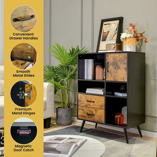 Industrial Buffet Sideboard Kitchen Cupboard with Cubbies Drawers-Rustic Brown -