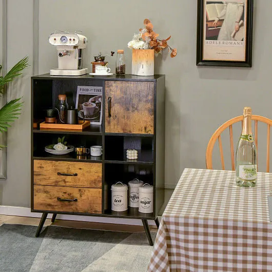Industrial Buffet Sideboard Kitchen Cupboard with Cubbies Drawers-Rustic Brown -